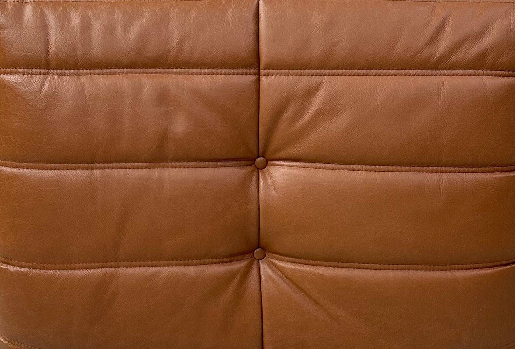 Togo lounge chair in dark cognac leather attributed to Michel Ducaroy for Ligne Roset