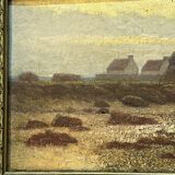 A. Laemmermann, oil painting on cardboard depicting a rocky landscape.