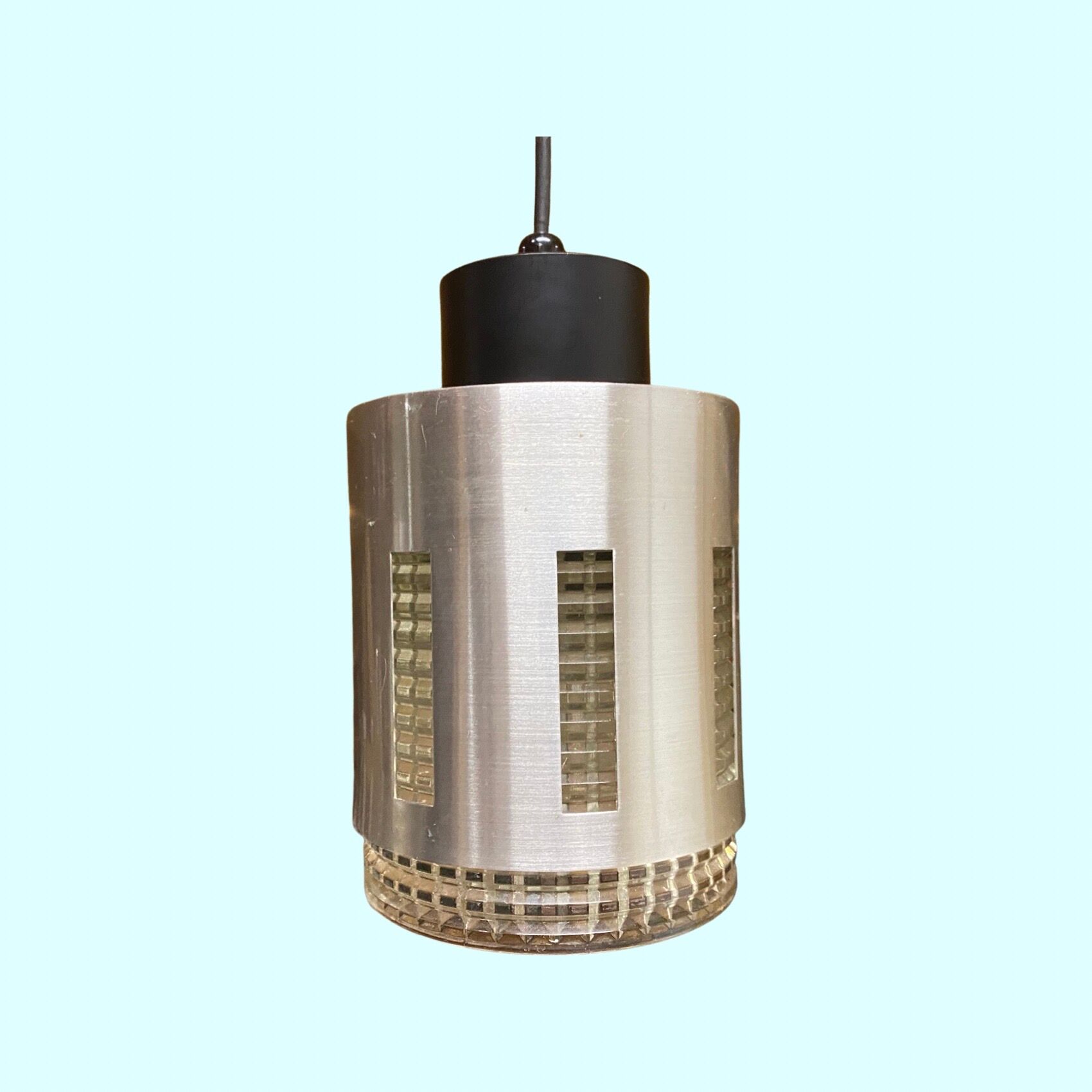 Rare Retro Glass/Teak Lamp From Denmark | Vintage Lighting with Teakwood Hanger and 2 Glass Lamps