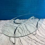 Table basse ovale 1970 verre biseaute
