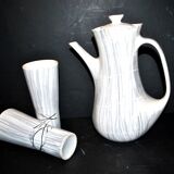 Cafetière et 2 tasses modernistes en céramique de Niderviller, 1960