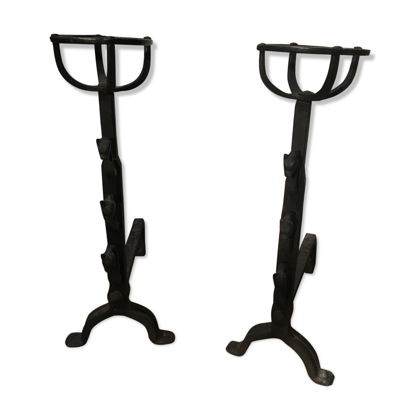 Pair of wrought iron fire tongs