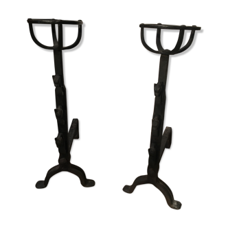 Pair of wrought iron landiers