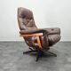 Midcentury Swivel Leather and Wood Armchair Göte Möbler Nässjö, Sweden, 1960s