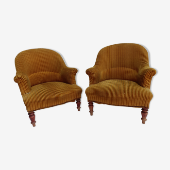 Pair of beech toad armchairs
