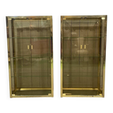 Paire de vitrines d'exposition en chrome doré et verre fumé - années 80