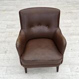 1960s, Danish armchair, furniture leather, ash wood legs.