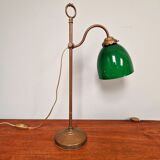 Lampe de bureau Art déco en laiton et opaline verte, 1920-30