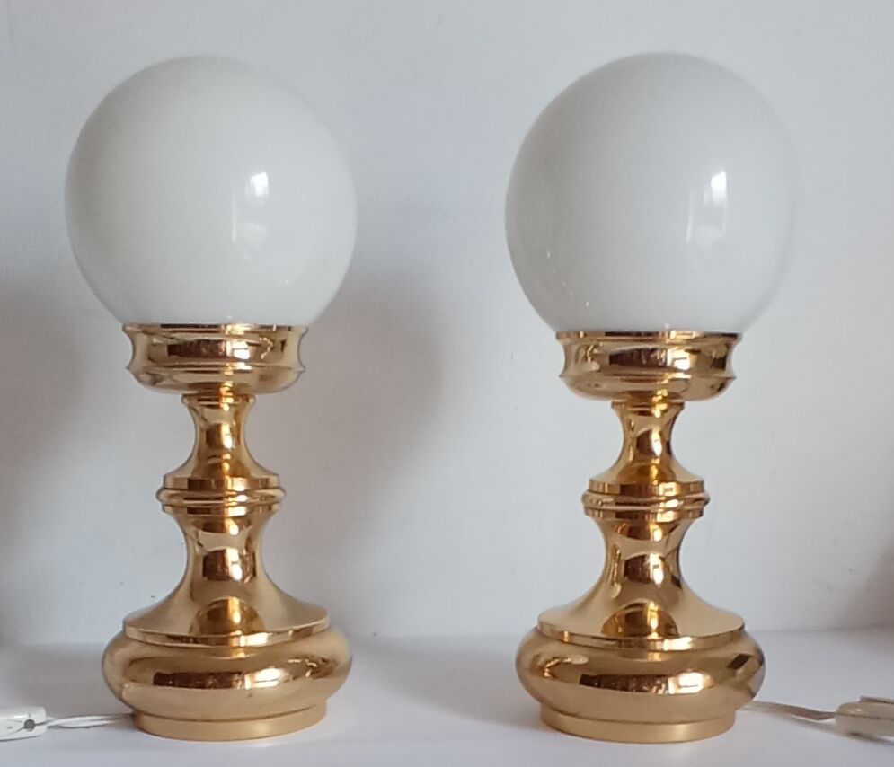 Pair of gilded metal lamps