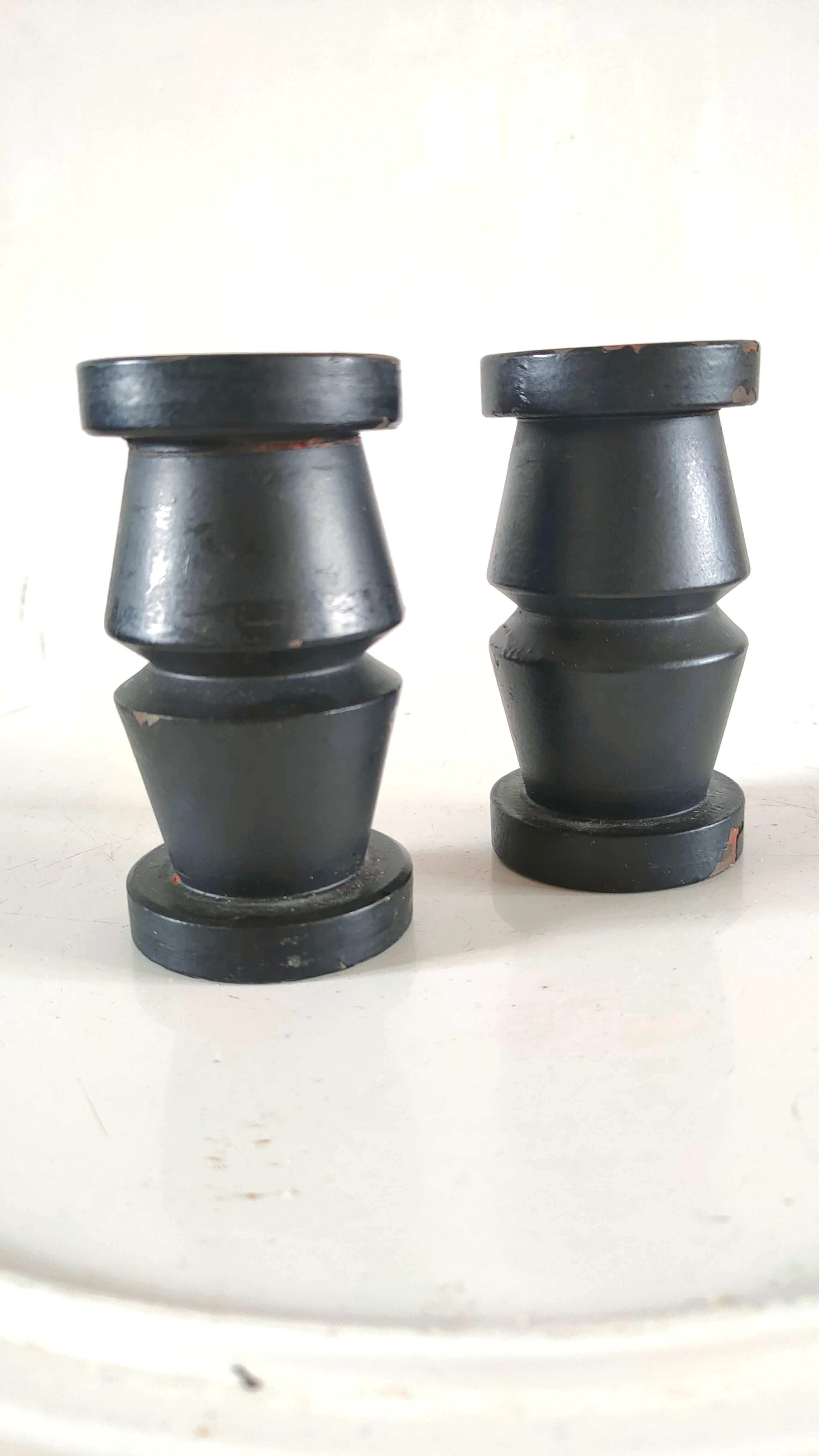 Pair of cast iron candle holders Scandinavian design 70s