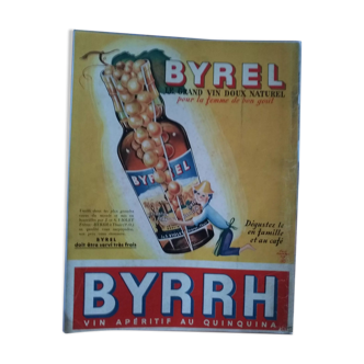 Une publicité couleur papier vin apéritif Byrrh issue d'une revue d'époque