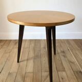 Tripod coffee table in wood and two-tone marquetry Scandinavian design 50s-60s