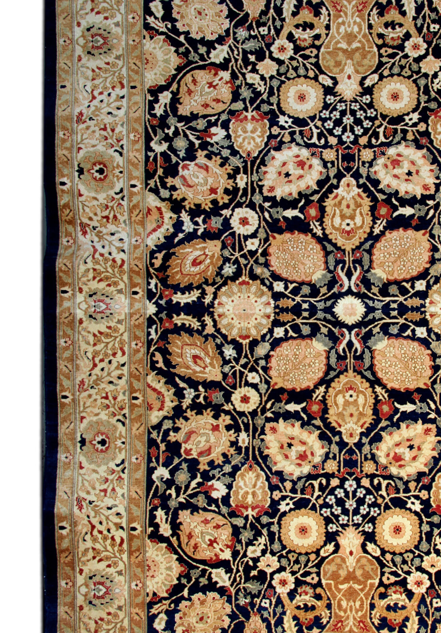 Large Ziegler Carpet Handwoven Deep Blue Wool Area Rug- 213x307cm