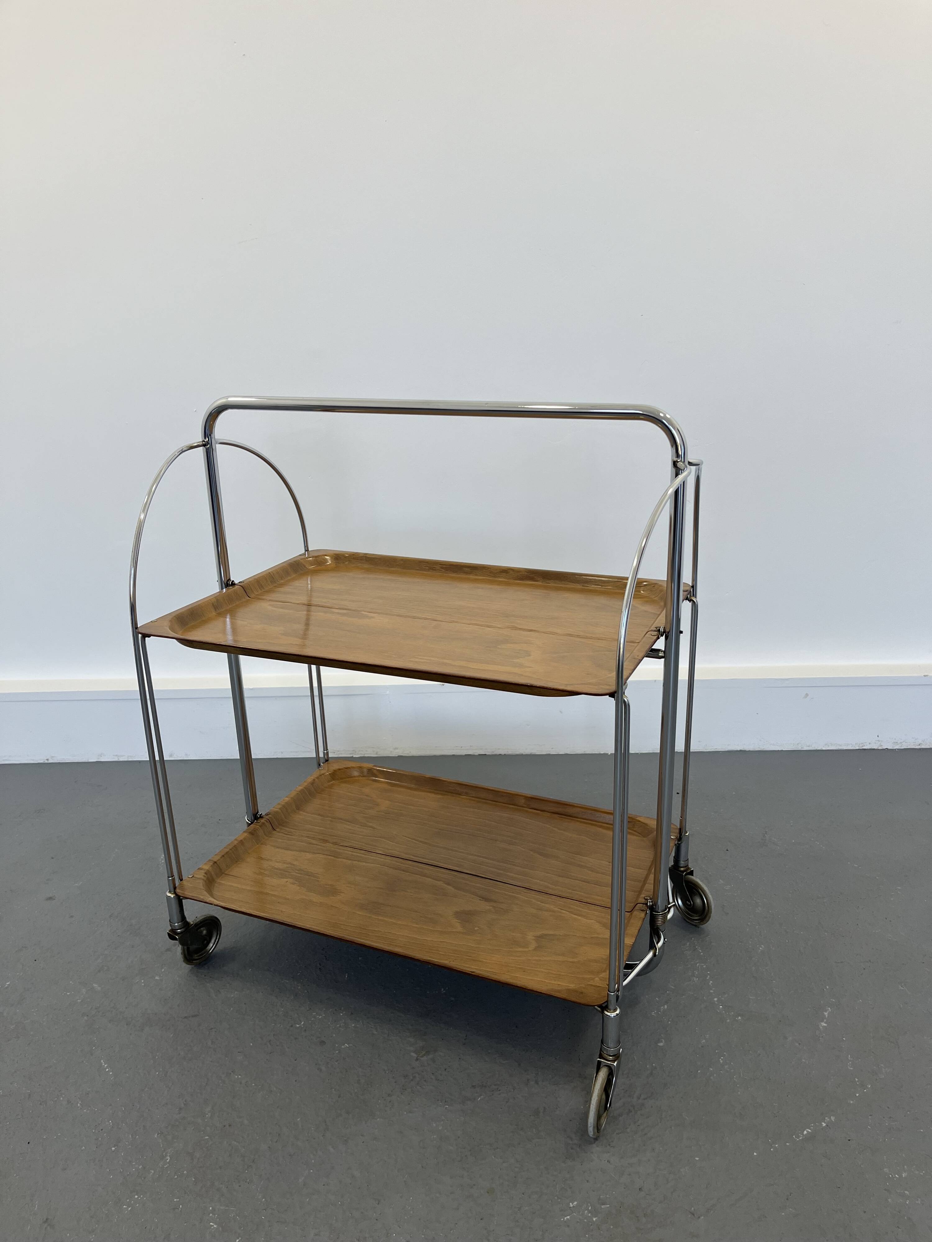 Mid-century foldable serving trolley from bremshey solingen,1950s