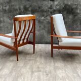 Pair of Scandinavian armchairs "PJ56" with high back by Grete Jalk for Poul Jeppesen