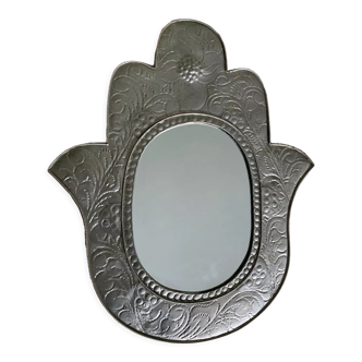 Miroir marocain métal argenté main