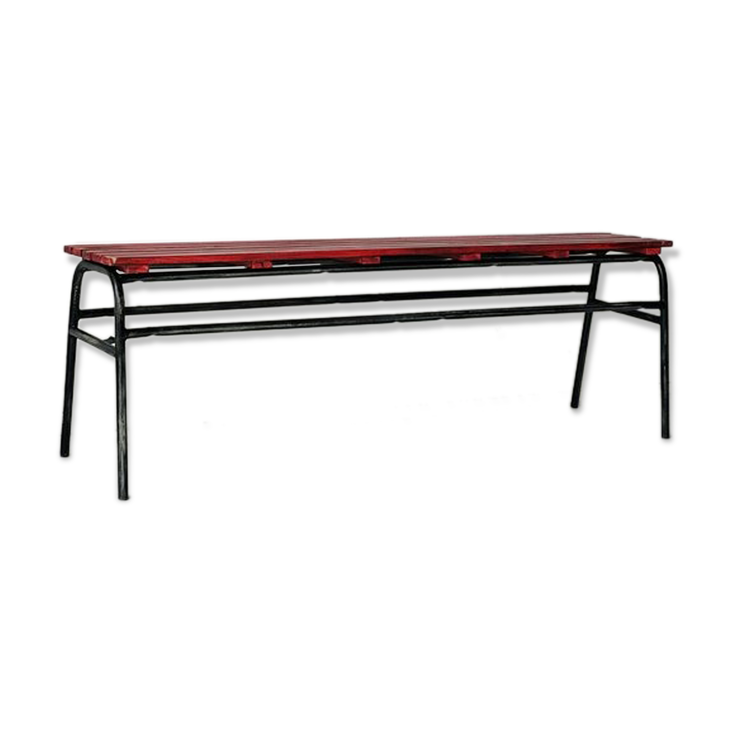 Red industrial pine bench, 1970s