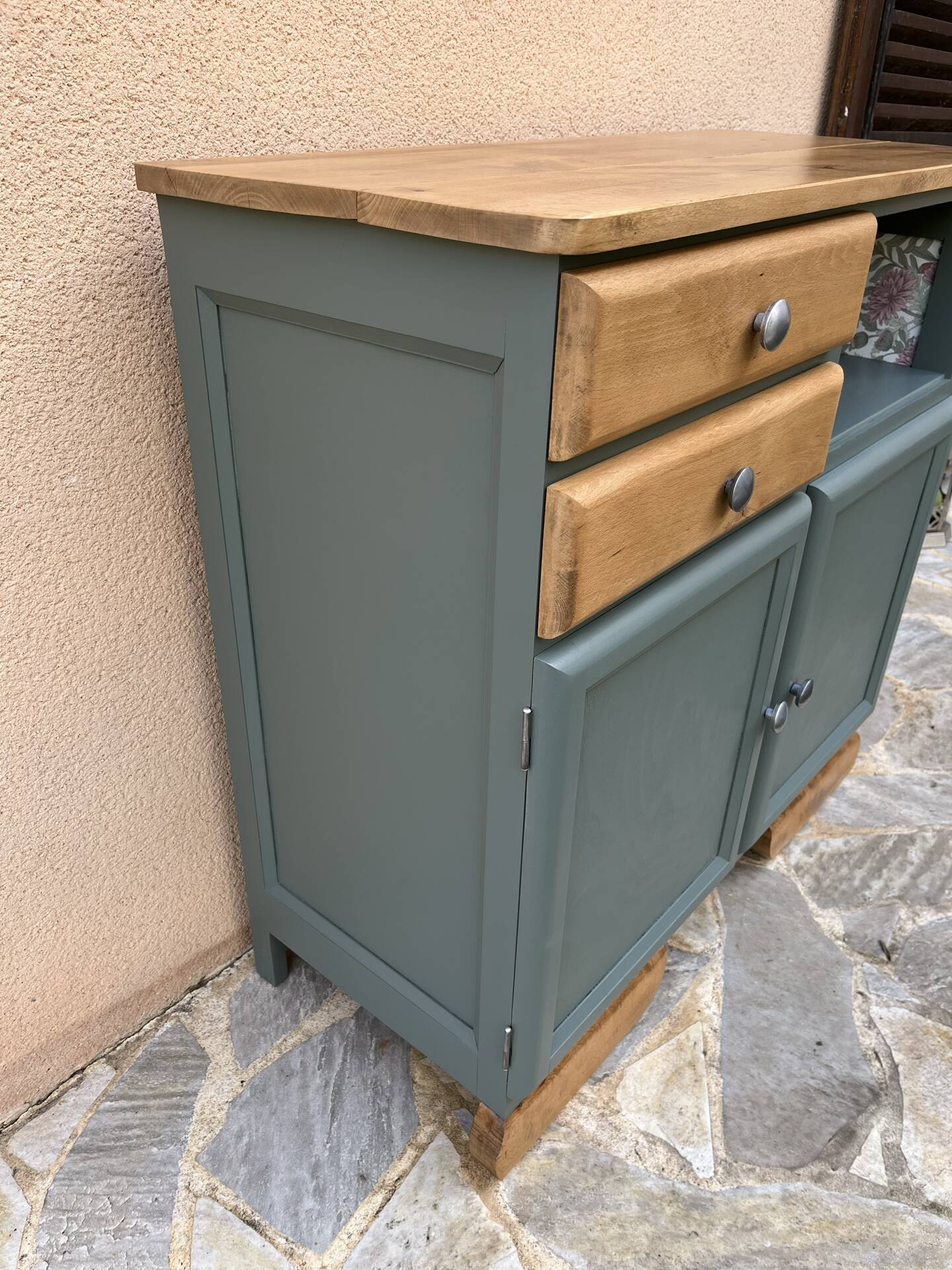 Buffet base Mado renovated green Galane and wood