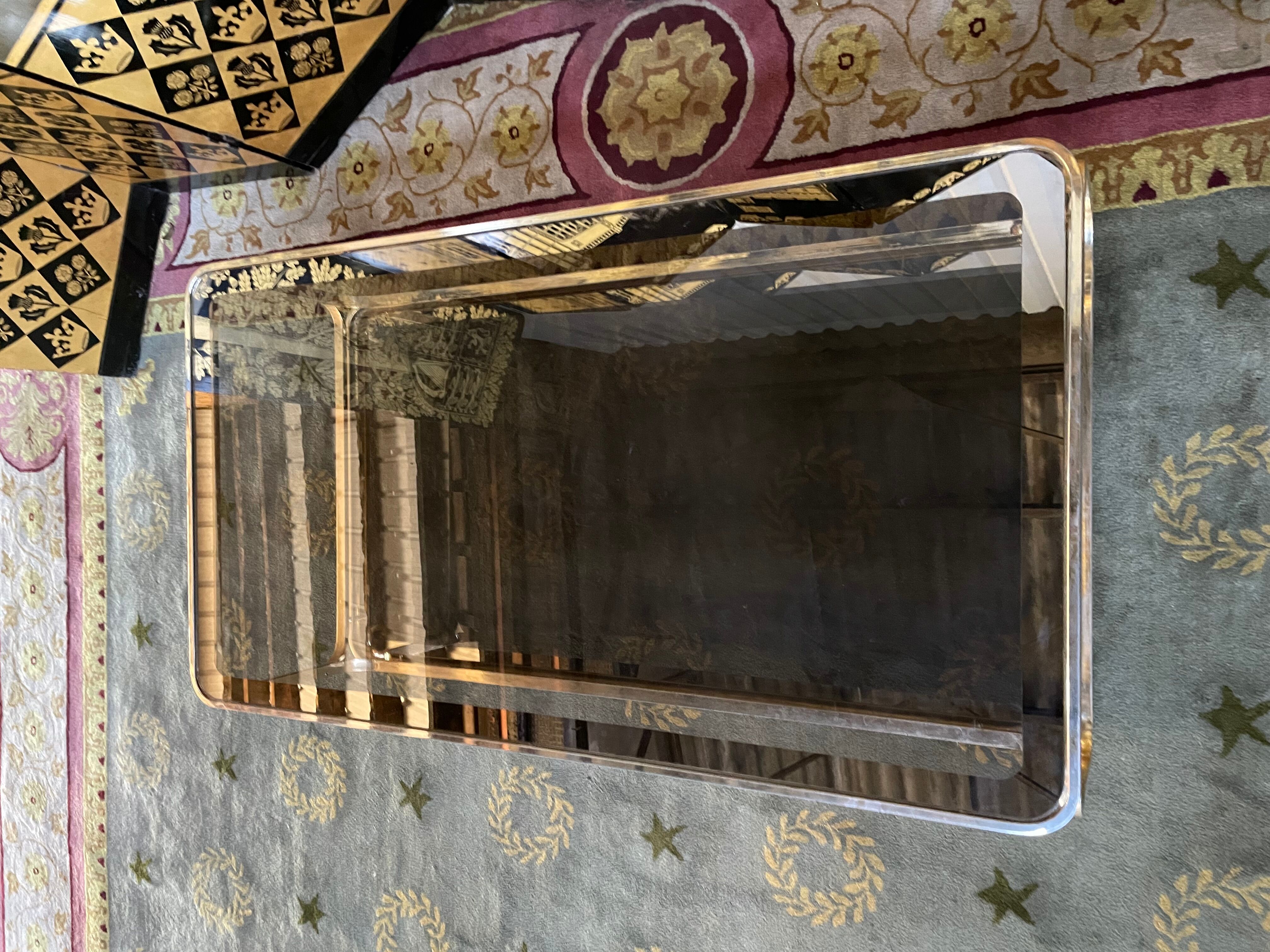 Coffee table in gilded metal and mirror glass with double top 1980
