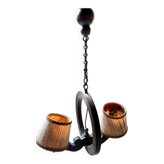 Lustre ancienne en bois, 2 ampoules