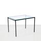 Black minimalist metal side table with glass top, 1960's