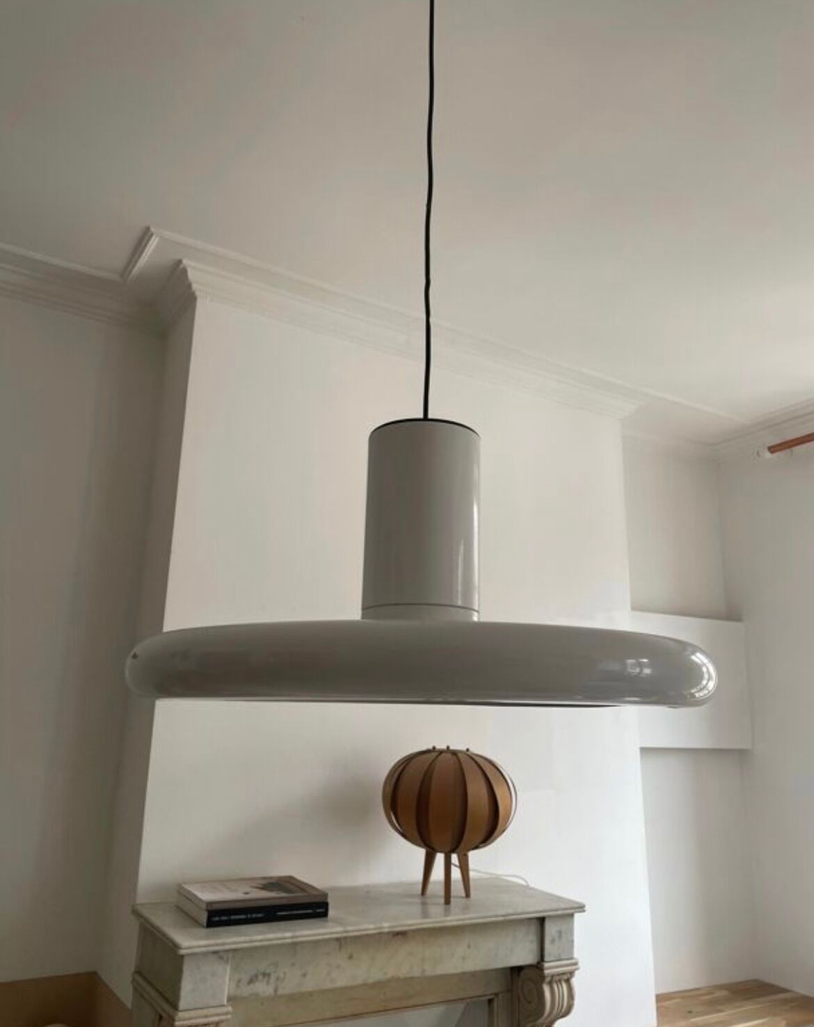 Vintage Lita pendant light in white metal France 1970