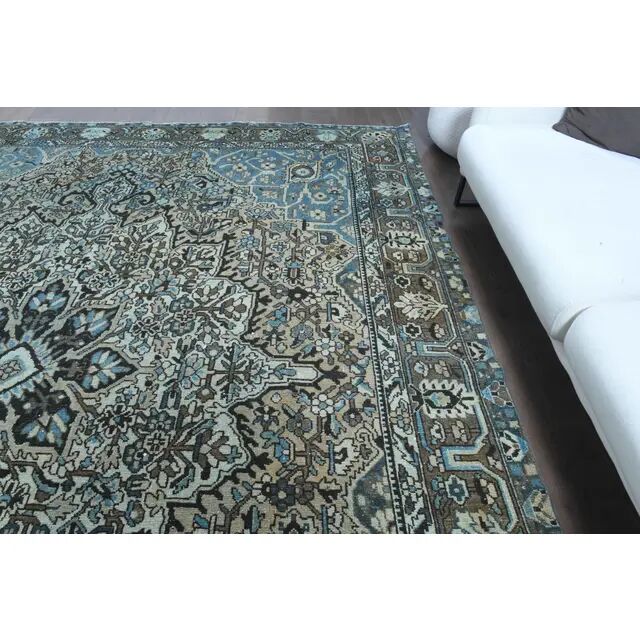 1970s Vintage Persian Handmade Wool Cotton Light Brown Area Rug 280x344