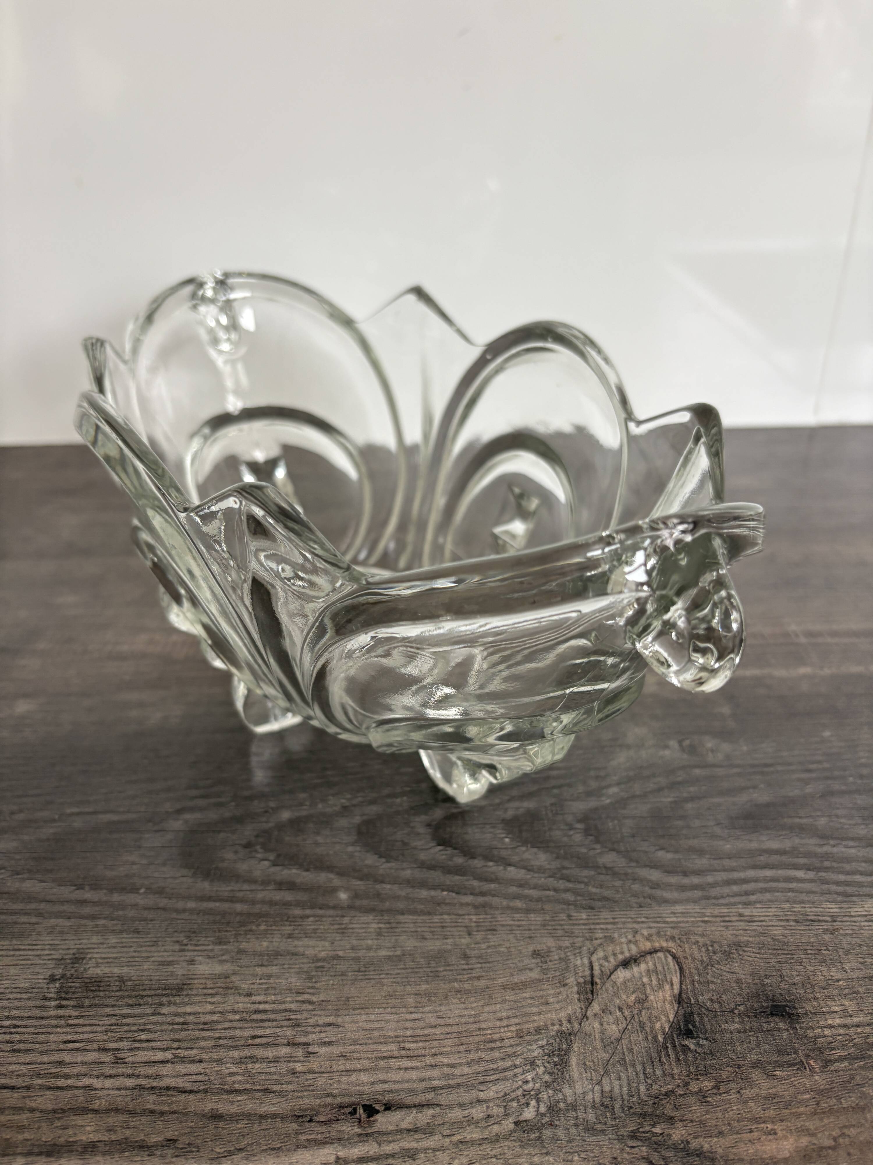 Vintage molded pressed glass bowl on foot