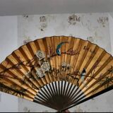 Giant Asian wall fan – floral and bird painting – unique piece