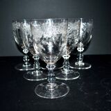Saint-Louis set of 6 antique glasses with acid-etched rocaille and flower decoration 1920-30