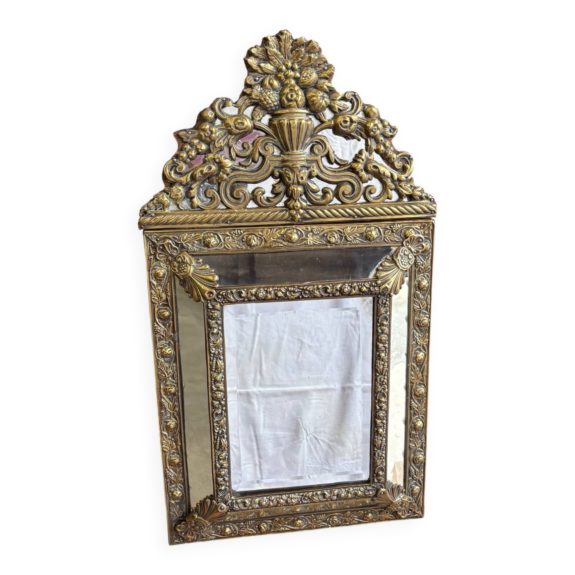 Napoleon III style mirror with gilt brass side panels