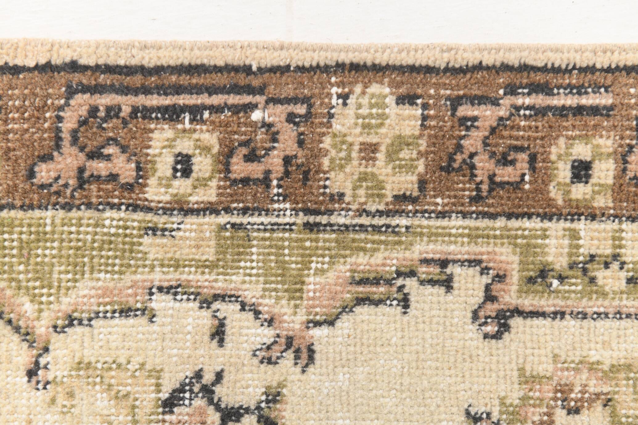 7x9 Cream & Green Floral Pattern Vintage Area Rug, 202x278Cm