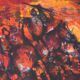 Marcel Mouly : Combat rouge, lithographie originale signée