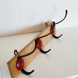 Industrial vintage coat rack 3 hooks in black and red metal