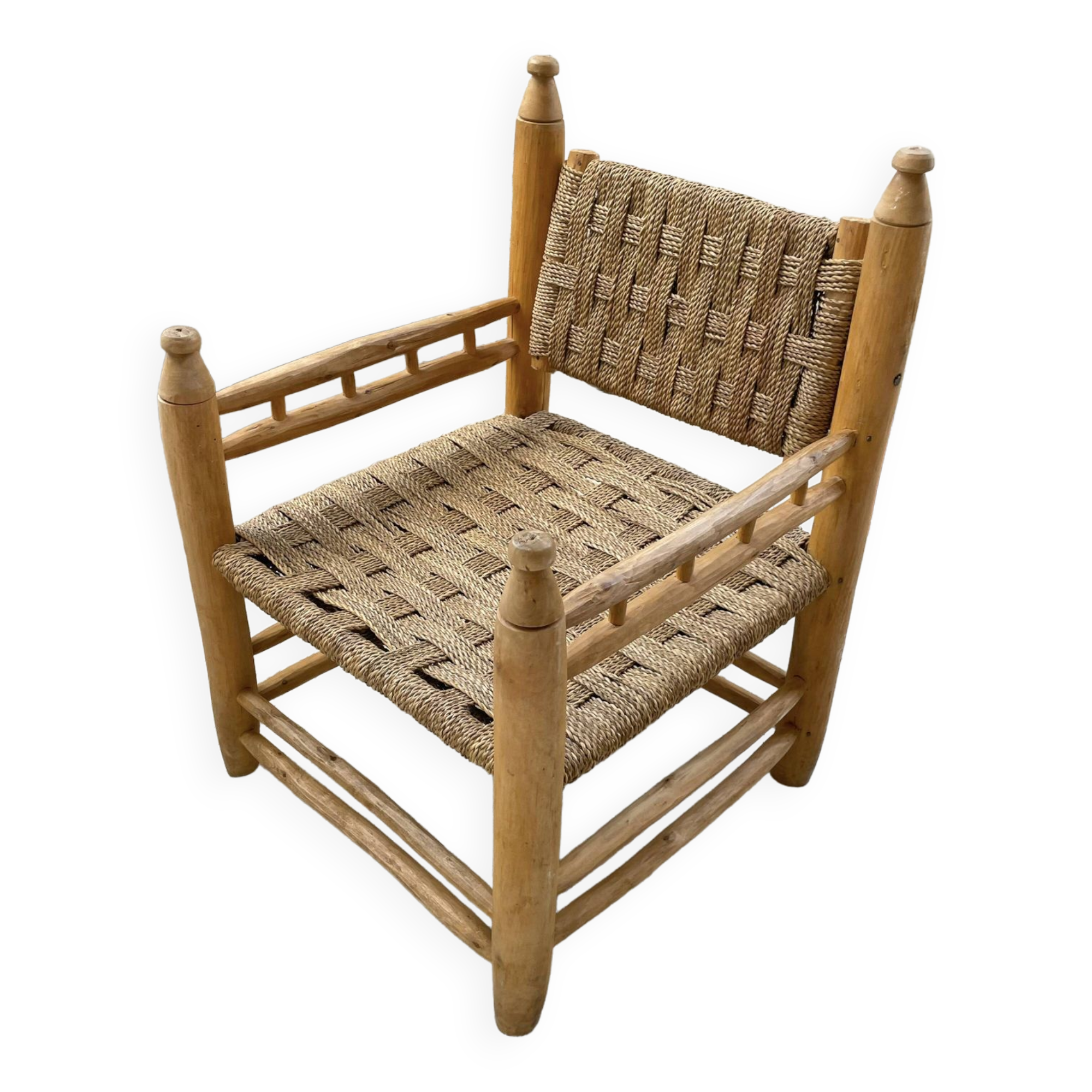 Moroccan wooden and rope armchair