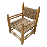 Moroccan wooden and rope armchair