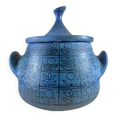 Soupière en céramique bleue Jean De Lespinasse, années 1950-1960