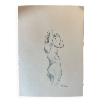 Painting signed watercolor female portrait “getting up”
