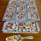 Cake service Gien: peony model; 1 platter, 12 plates and a server.