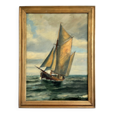 Vintage signed sailing ship seascape oil painting