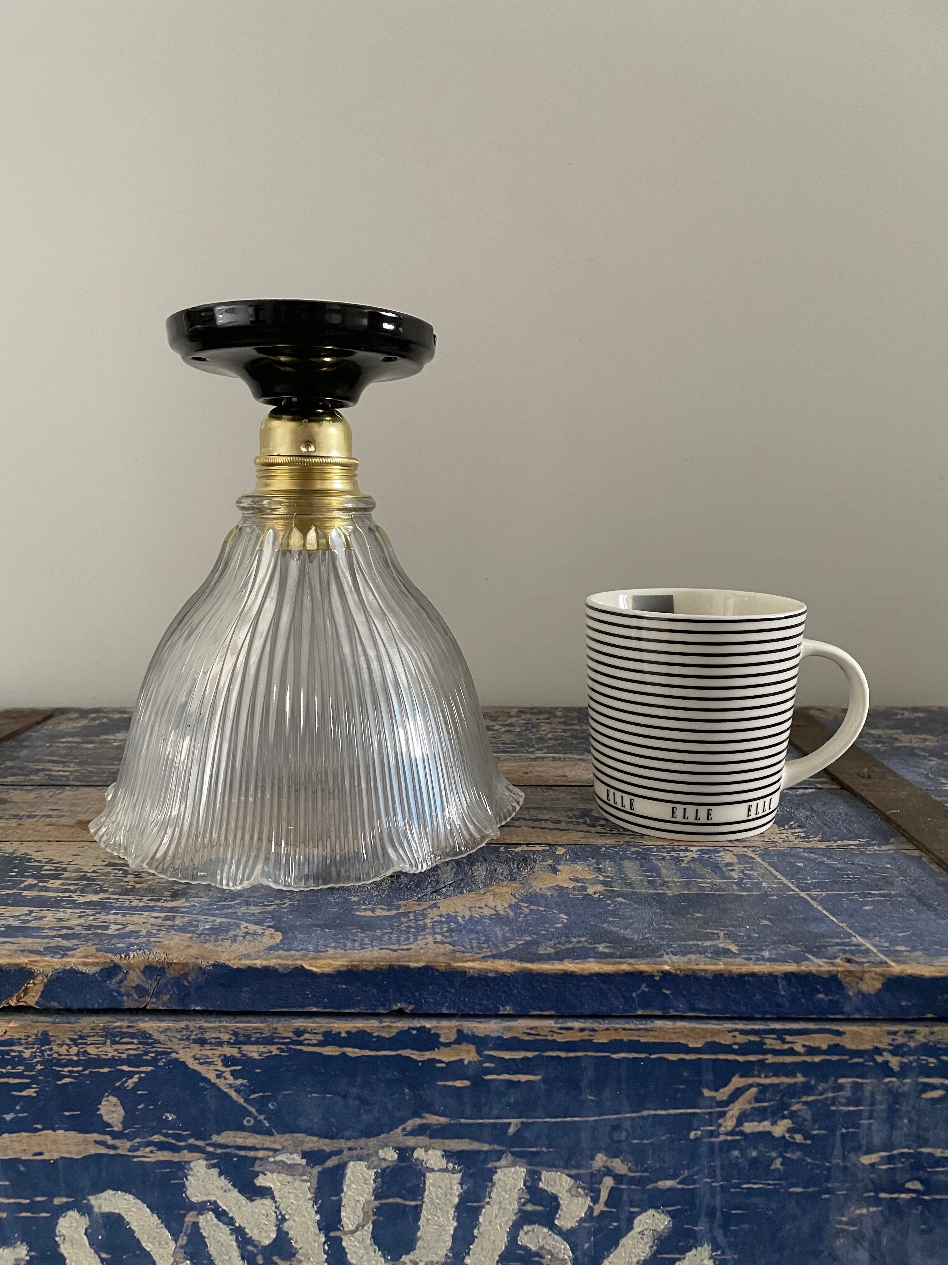 Vintage holophane glass ceiling lamp