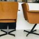 Pair of brown faux leather armchairs - black metallic footing - 1960