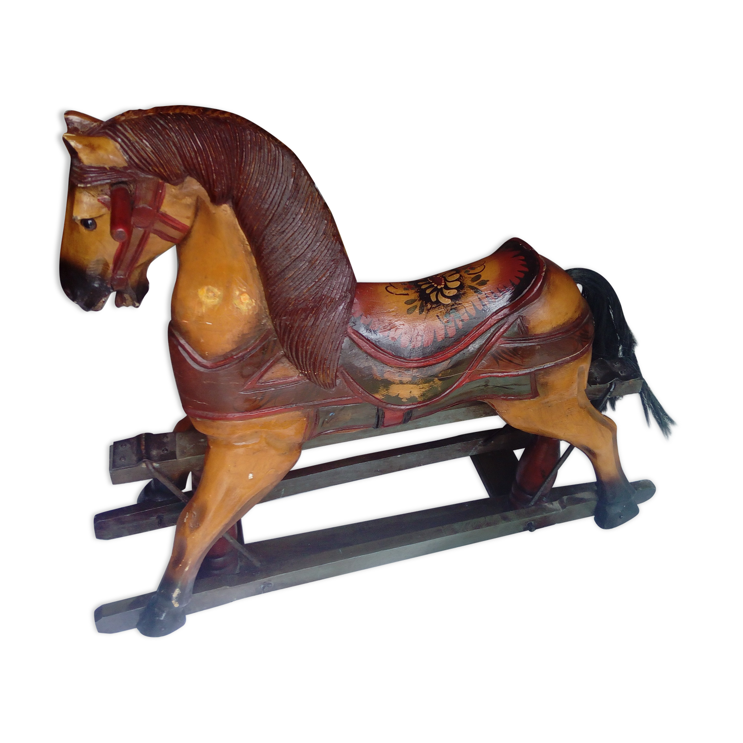 Horse rocks children wood and iron