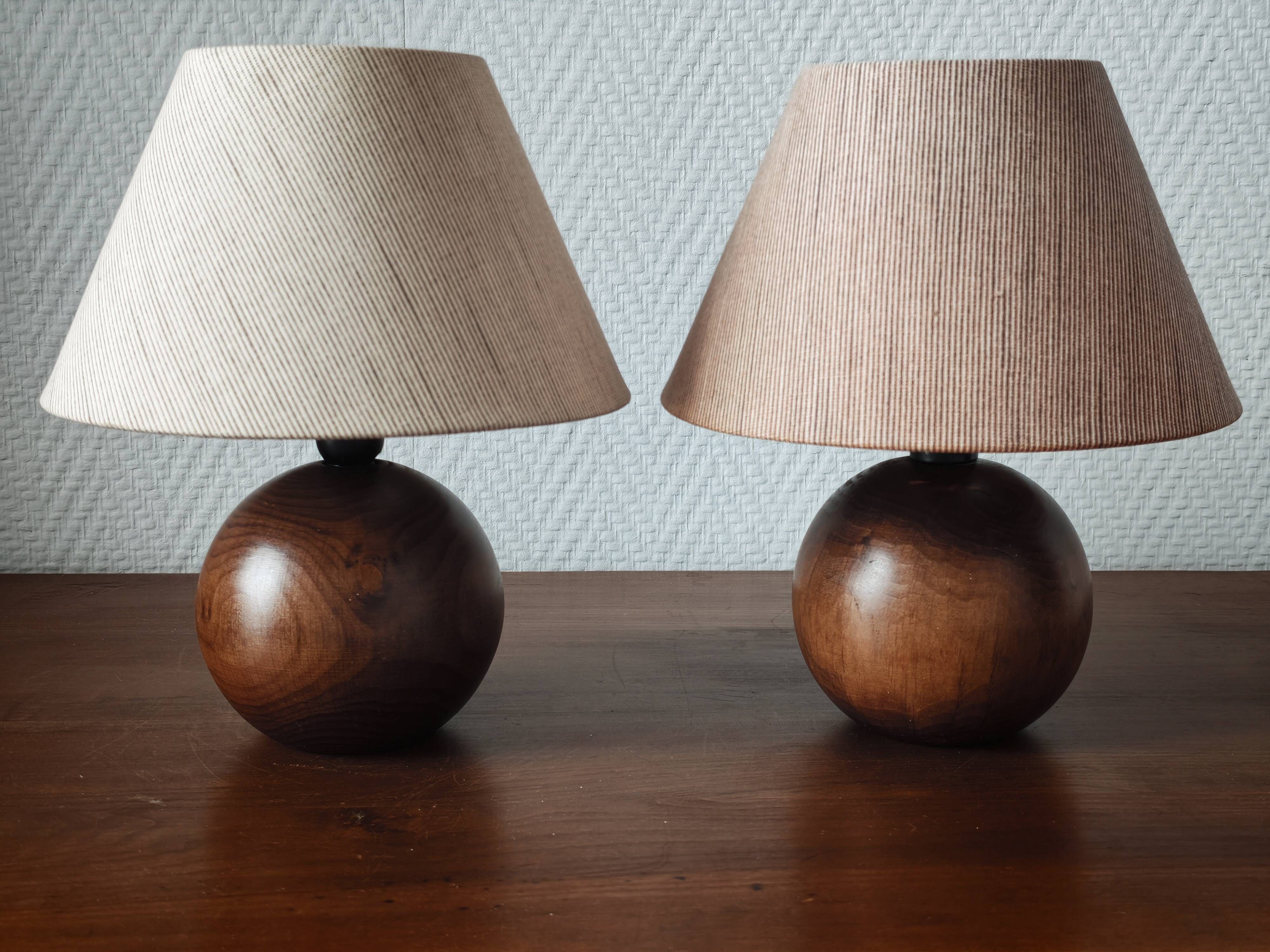 Pair of solid wood ball lamps 1980