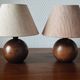 Pair of solid wood ball lamps 1980