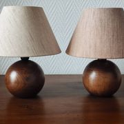 Pair of solid wood ball lamps 1980