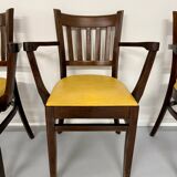 Lot de 8 anciennes chaises fauteuils de bistrot en bois et simili jaune 80’