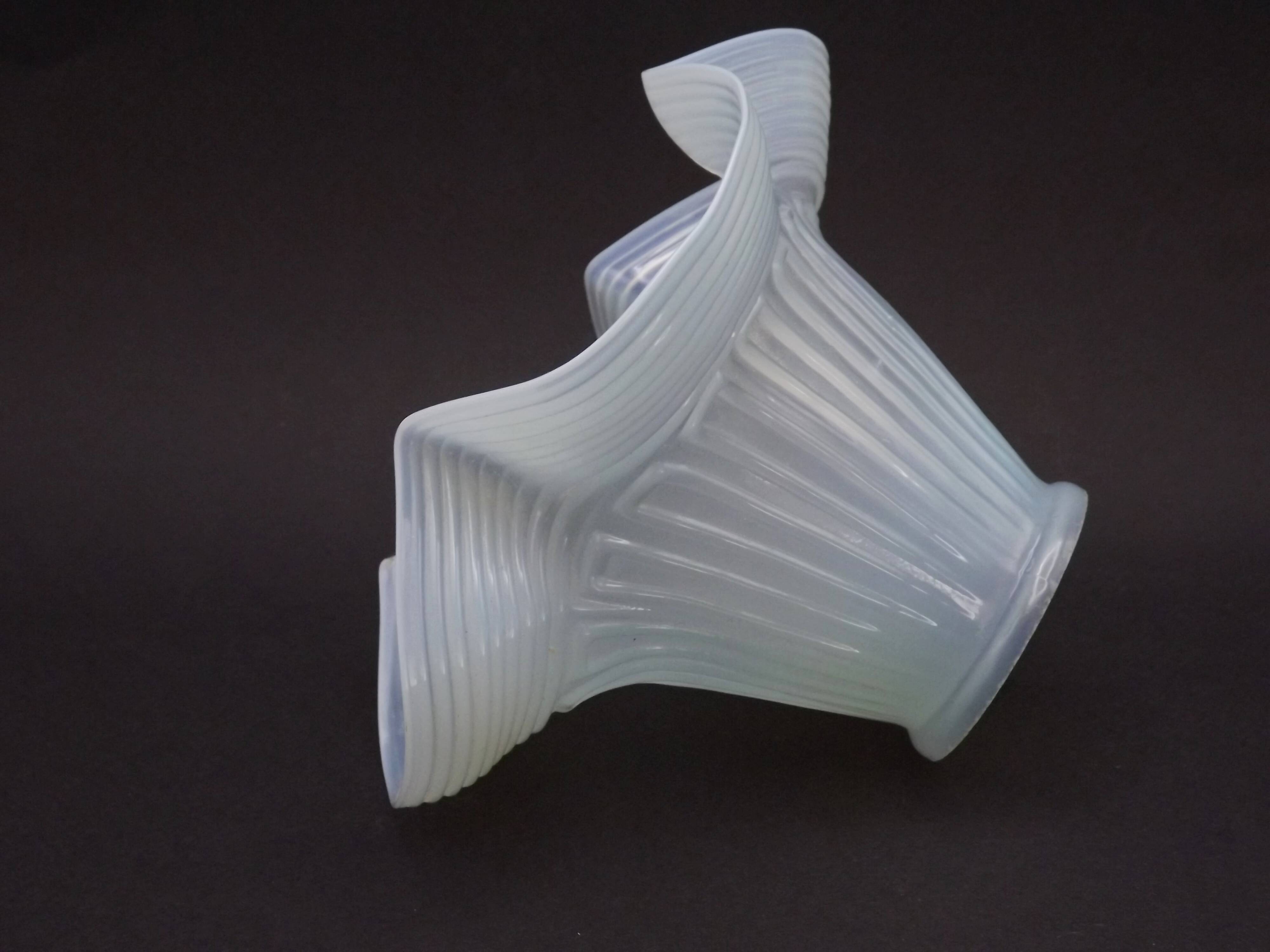 French vintage pale blue opaque glass replacement shade with frilled edge.