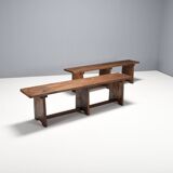 Set of French Artisan Benches in Solid Elm Wood, 1960s