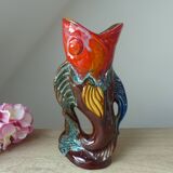 Vintage Vallauris Style Colorful Ceramic Fish Shaped Pitcher